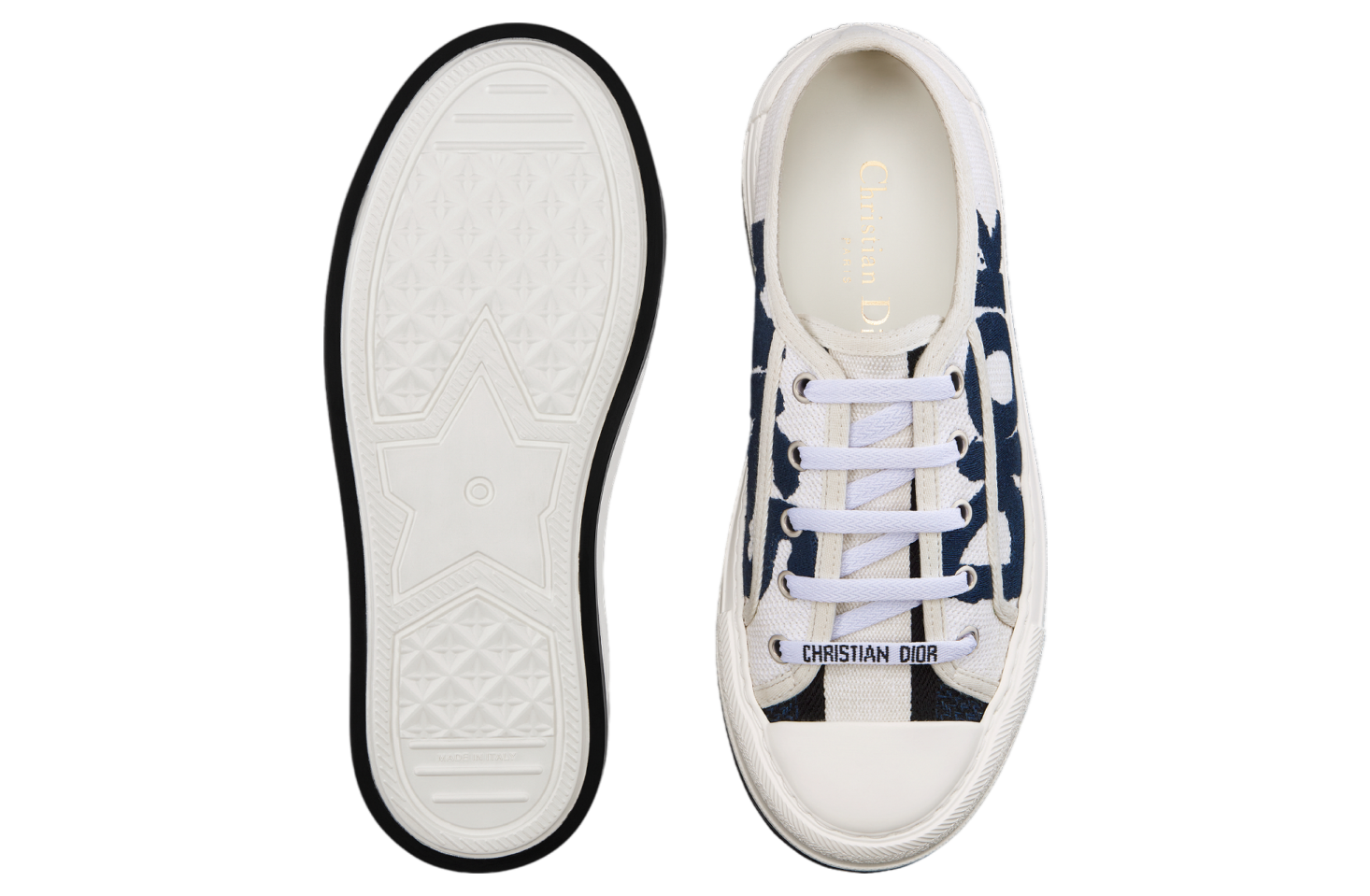 Walk n Dior Platform WMNS White / Deep Blue Embroidered Cotton