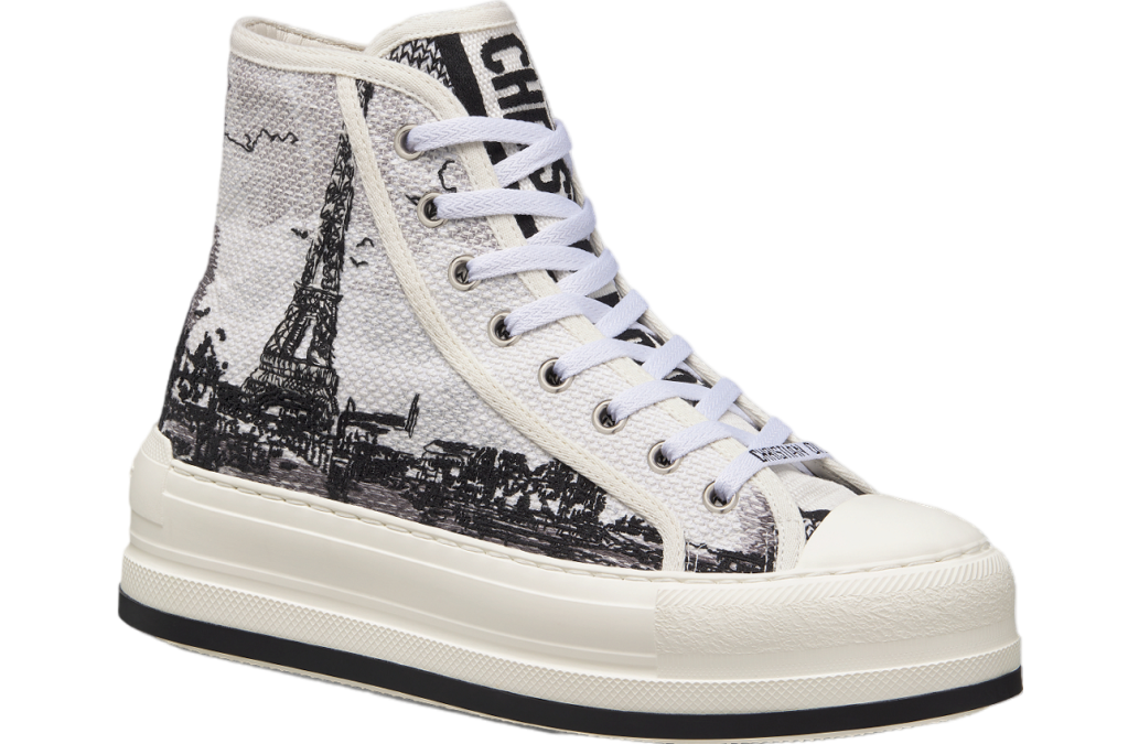 Walkndior High-Top Platform Cotton Embroidered / White (Paris)