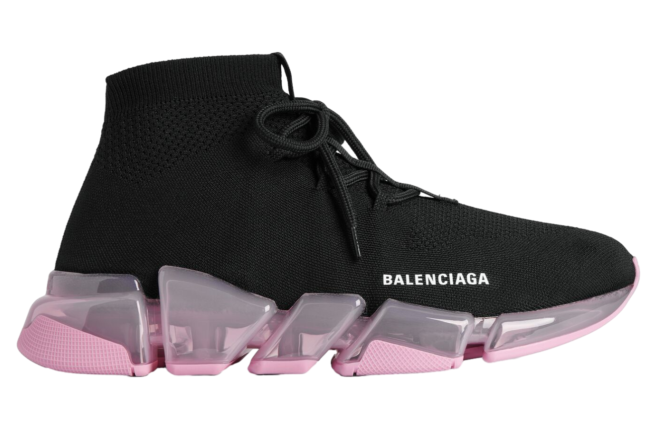 Balenciaga Speed 2.0 Lace Up Full Clear Sole Recycled Knit WMNS Black / Light Pink