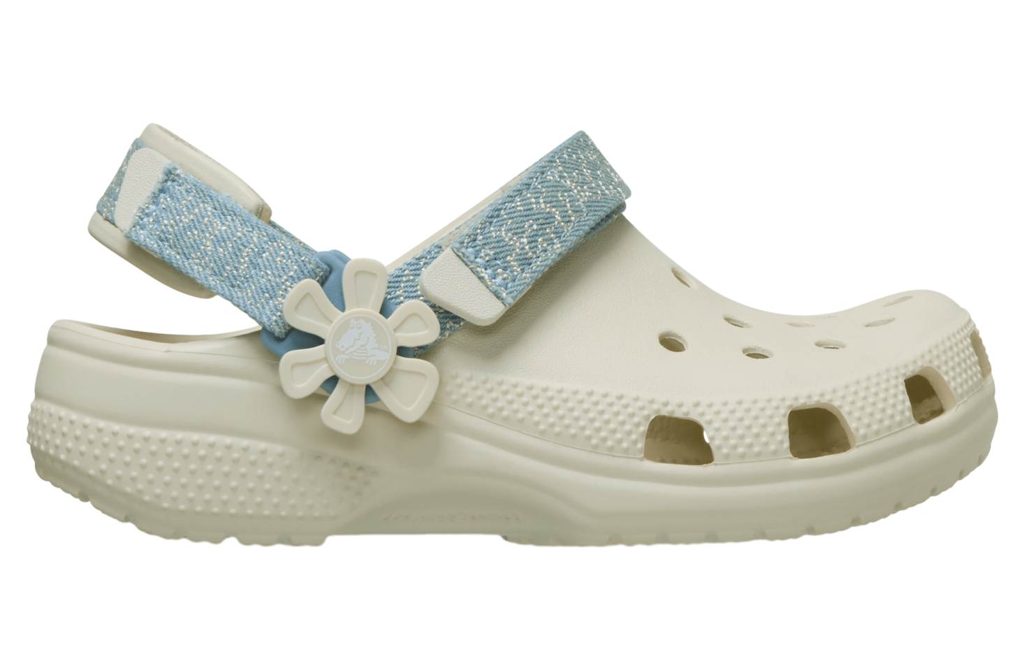 Crocs Classic Denim Flower Adjustable Backstrap Clog GS Summit White
