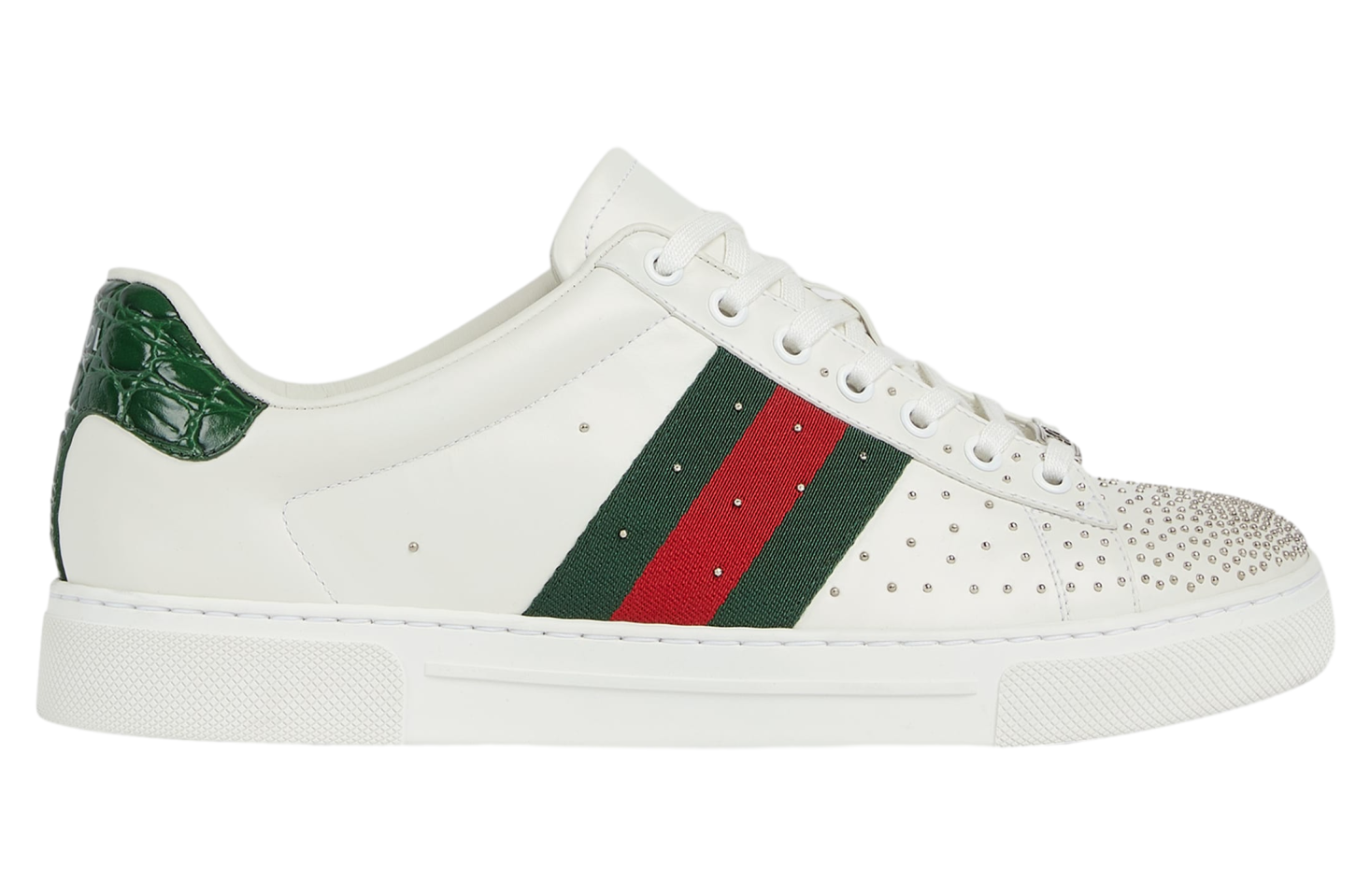 Gucci Ace Studded With Web White Leather