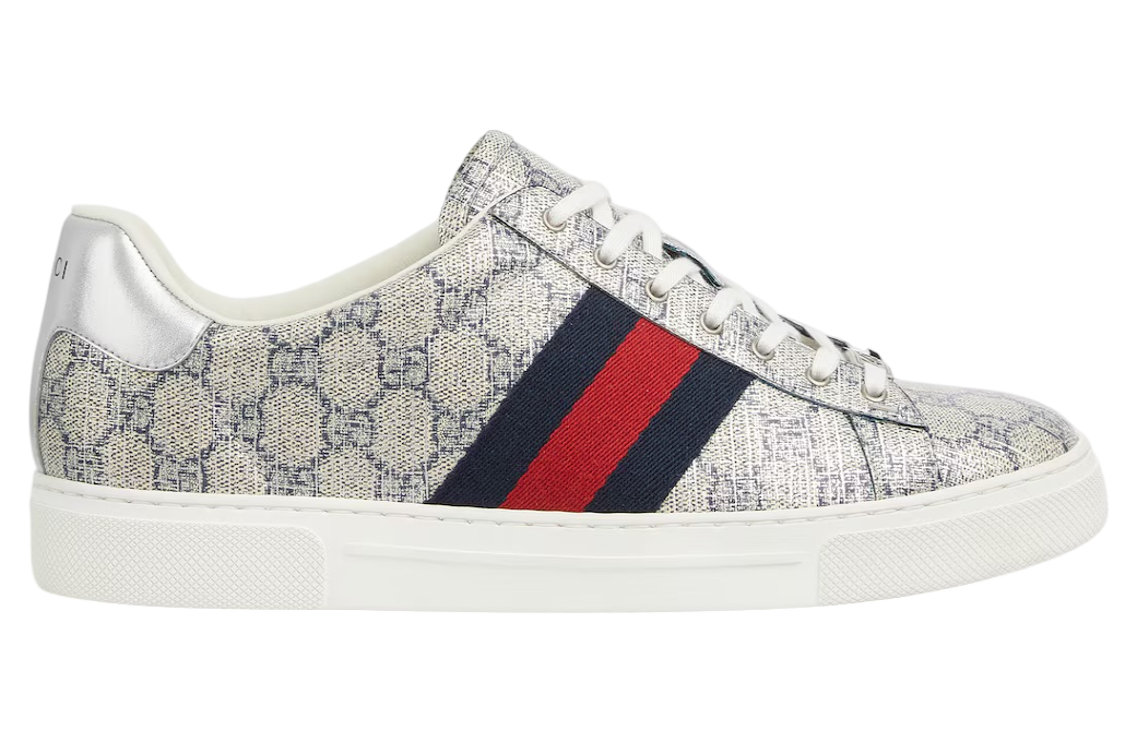 Gucci Ace With Web Beige / Blue Gg Supreme / Silver