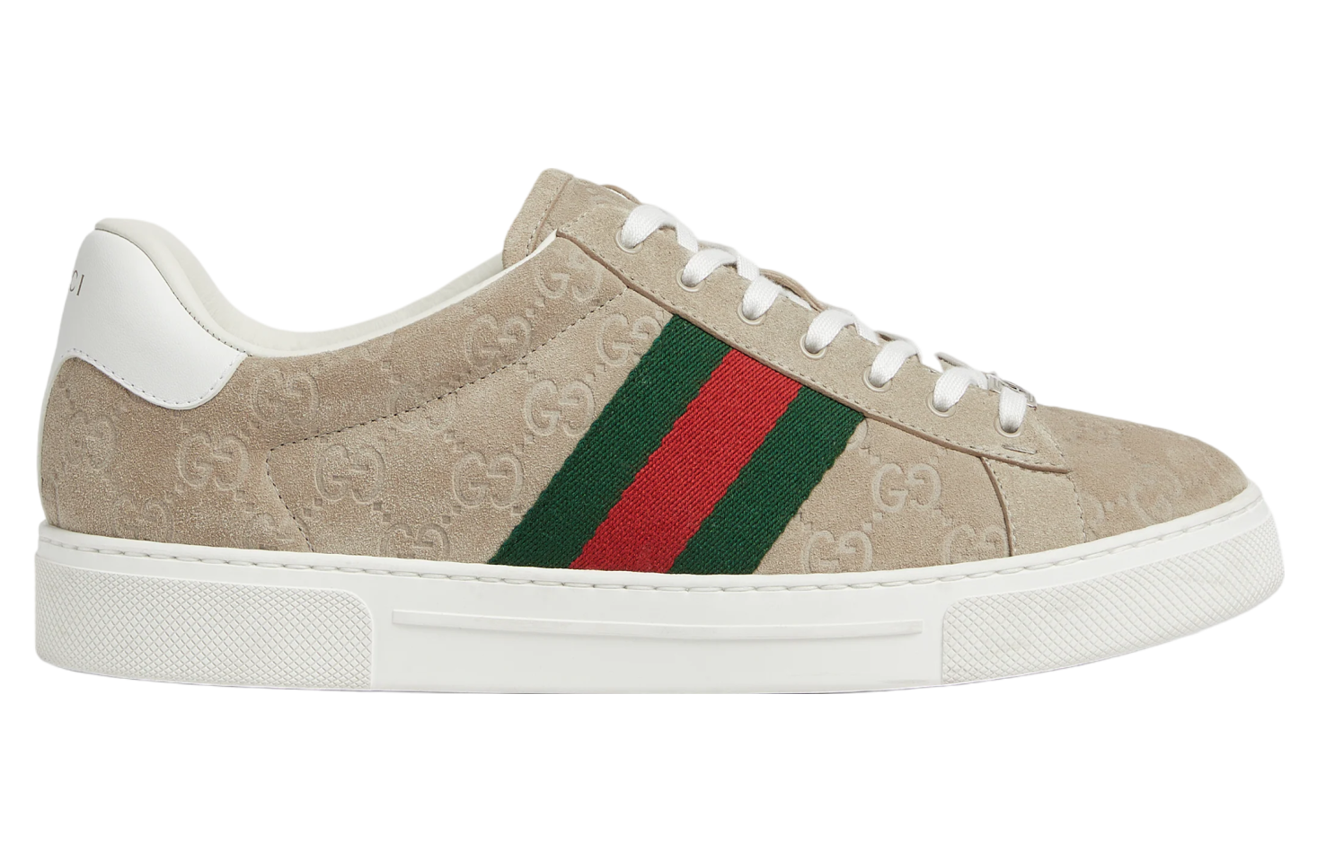 Gucci Ace With Web Oatmeal Gg Suede