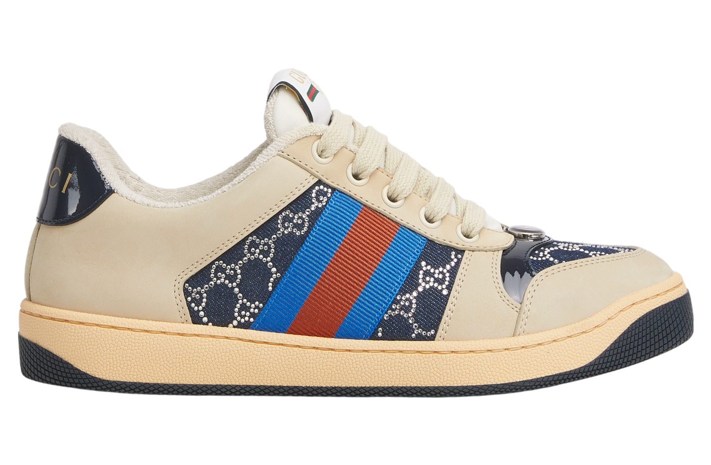 Gucci Screener WMNS Beige / Dark Blue Gg Crystal Denim