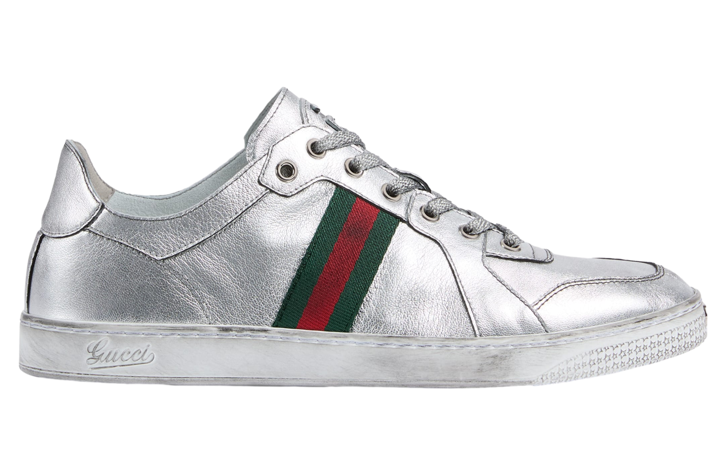Gucci Stretch Low Metallic Silver Leather