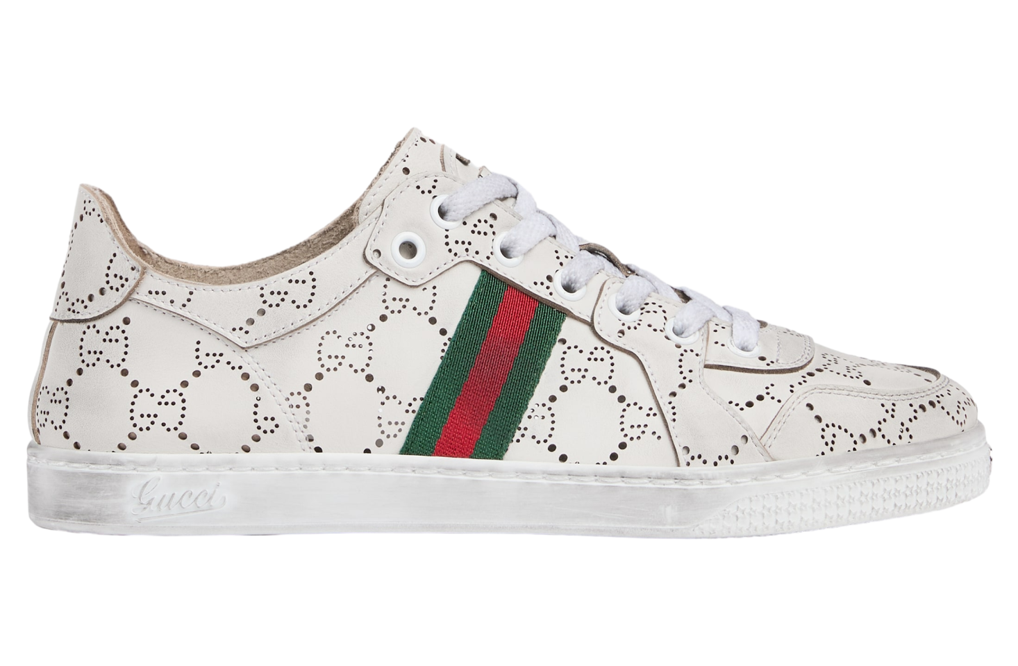 Gucci Stretch Low White Gg Leather
