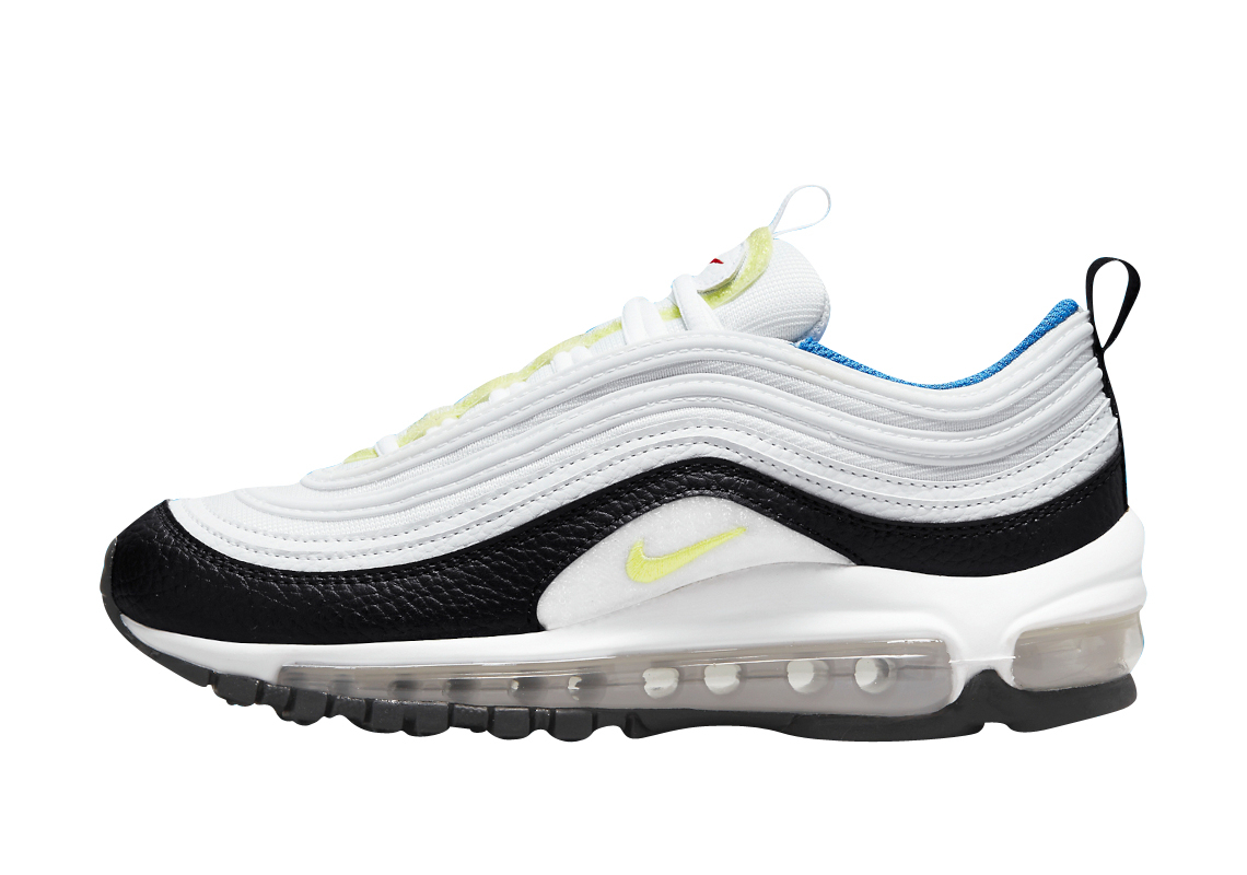 white and neon air max 97