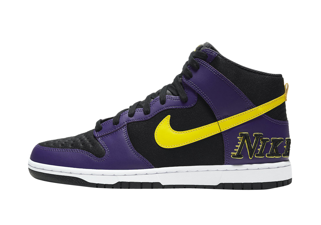 Buy Nike Men's Dunk High EMB Lakers Black/Opti Yellow/Court Purple/Wht  (DH0642 001), Black/Opti Yellow/Court Purple/White, 12 at
