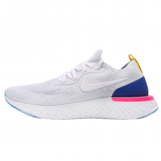 epic react flyknit white racer blue