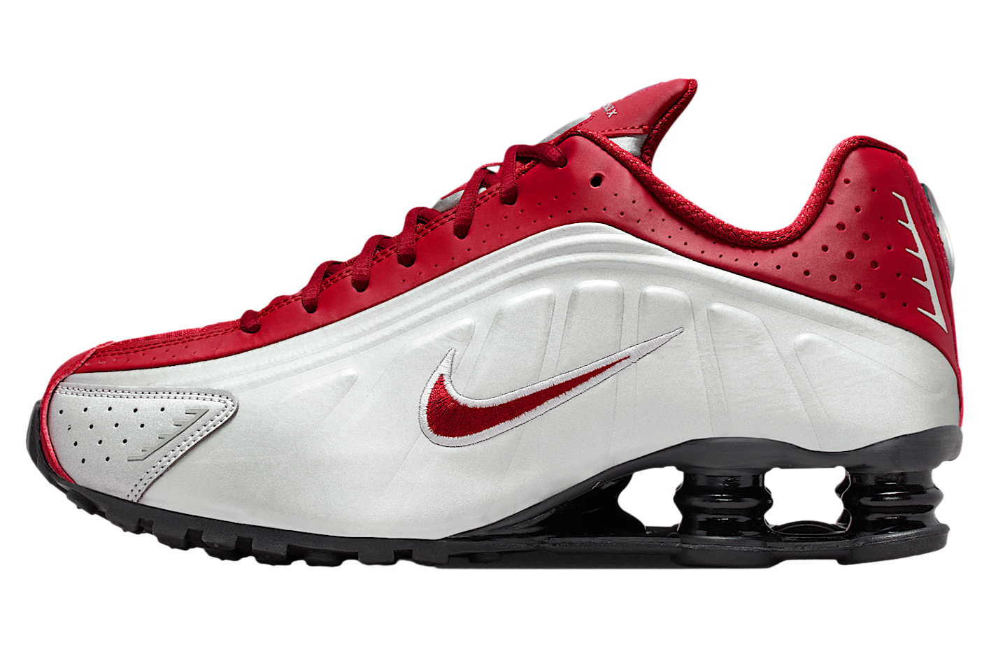 Nike Shox R4 Metallic Silver / Black / Team Crimson