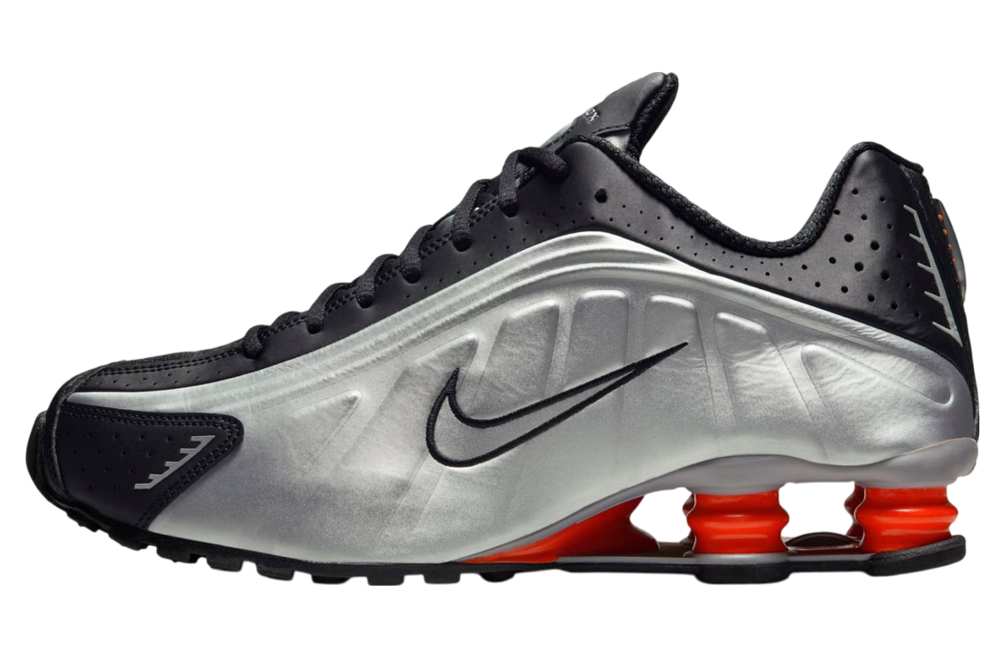 The Nike Shox R4 Metallic Silver / Red