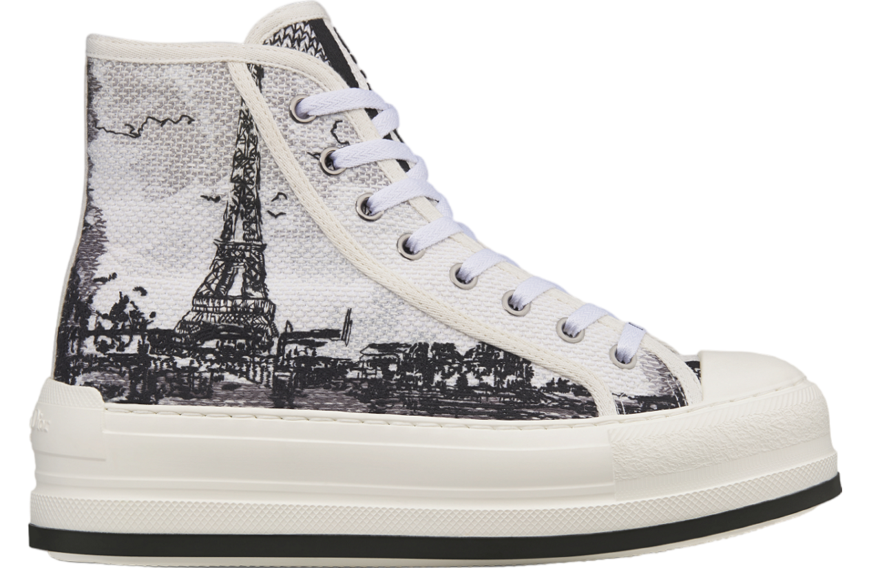 Walkndior High-Top Platform Cotton Embroidered / White (Paris)