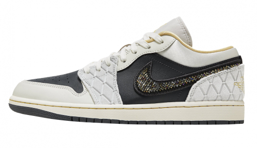 Air Jordan 1 Low Beaded Swooshes Black/Grey-Gold DV1762-001