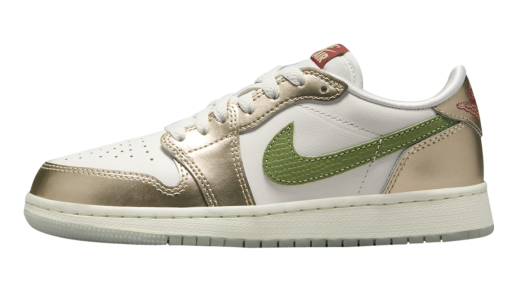 Air Jordan 1 Low GS Chinese New Year Sail/Metallic Gold Grain-Cedar-Oil Green FQ6593-100