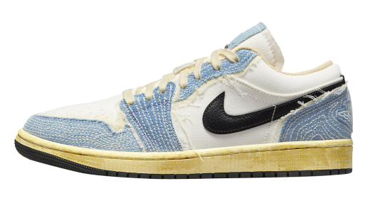 Air Jordan 1 Low Sashiko Denim Ashen Slate/Black-Pale Ivory-Sesame FN7670-493