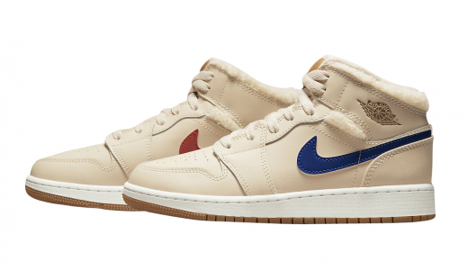 Air Jordan 1 Mid GS Fleece Pearl White Pearl White/Dark Driftwood-Pink Salt-Racer Blue DO2207-264