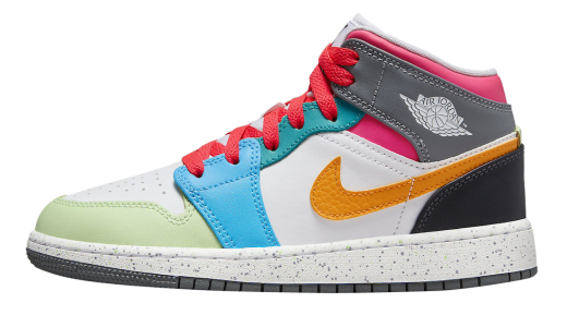 Air Jordan 1 Mid GS Multicolor White/Taxi-Dark Shadow-Hyper Pink-New Emerald-Vapor Green FN1190-100