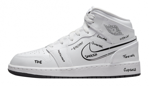 Air Jordan 1 Mid GS Schematic White/Black DQ1864-100