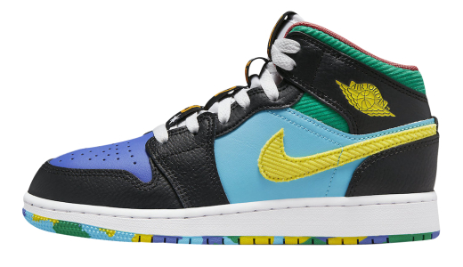 Air Jordan 1 Mid GS Six Championships Black/Opti Yellow-University Red-Light Ultramarine-Sundial-Baltic Blue FD1317-007