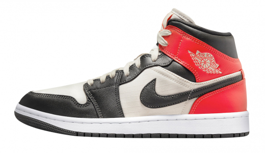 Air Jordan 1 Mid Newsprint Light Orewood Brown/Newsprint-Bright Crimson DQ6078-100