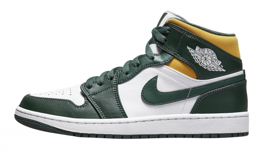 Air Jordan 1 Mid Sonics White/Dark Green-Yellow 554724-371