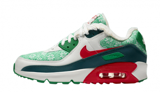 Nike Air Max 90 Christmas Sweater 2020 White/University Red-Dark Atomic Teal-LuckY Green DC1607-100