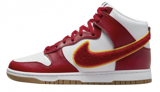 Nike Dunk High Chenille Swoosh White Gym Red White/Gym Red-Yellow Ochre-Gum Med Brown DR8805-101