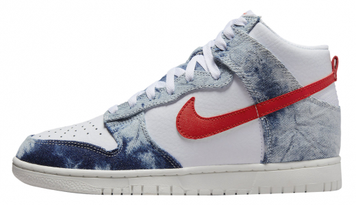 Nike Dunk High WMNS Washed Denim Multi-Color/White-Sail-Habanero Red DV2181-900