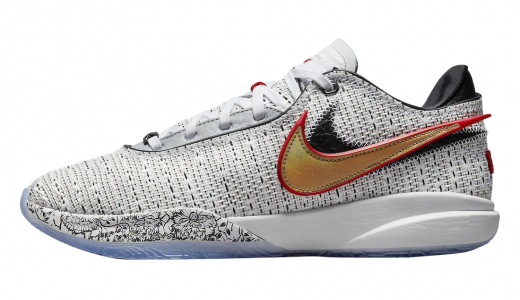 Nike LeBron 20 The Debut White/Metallic Gold-Black-University Red-Wolf Grey DJ5423-100